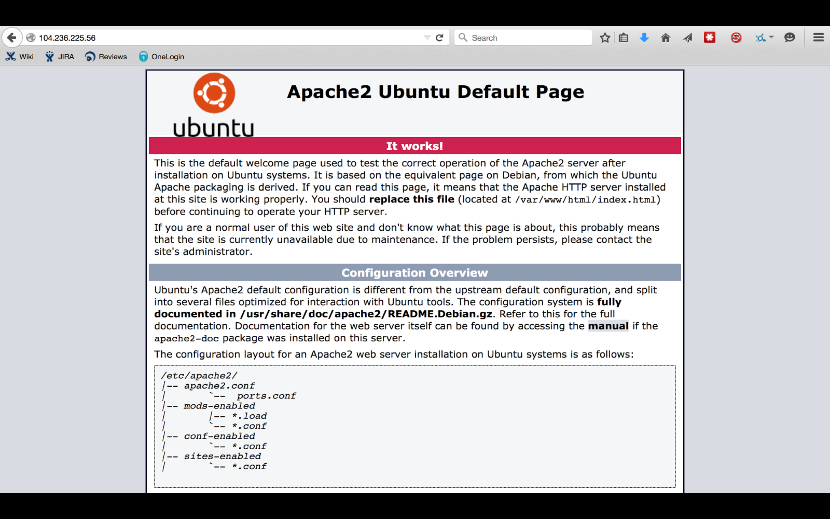 Screenshot of the apache welcome page