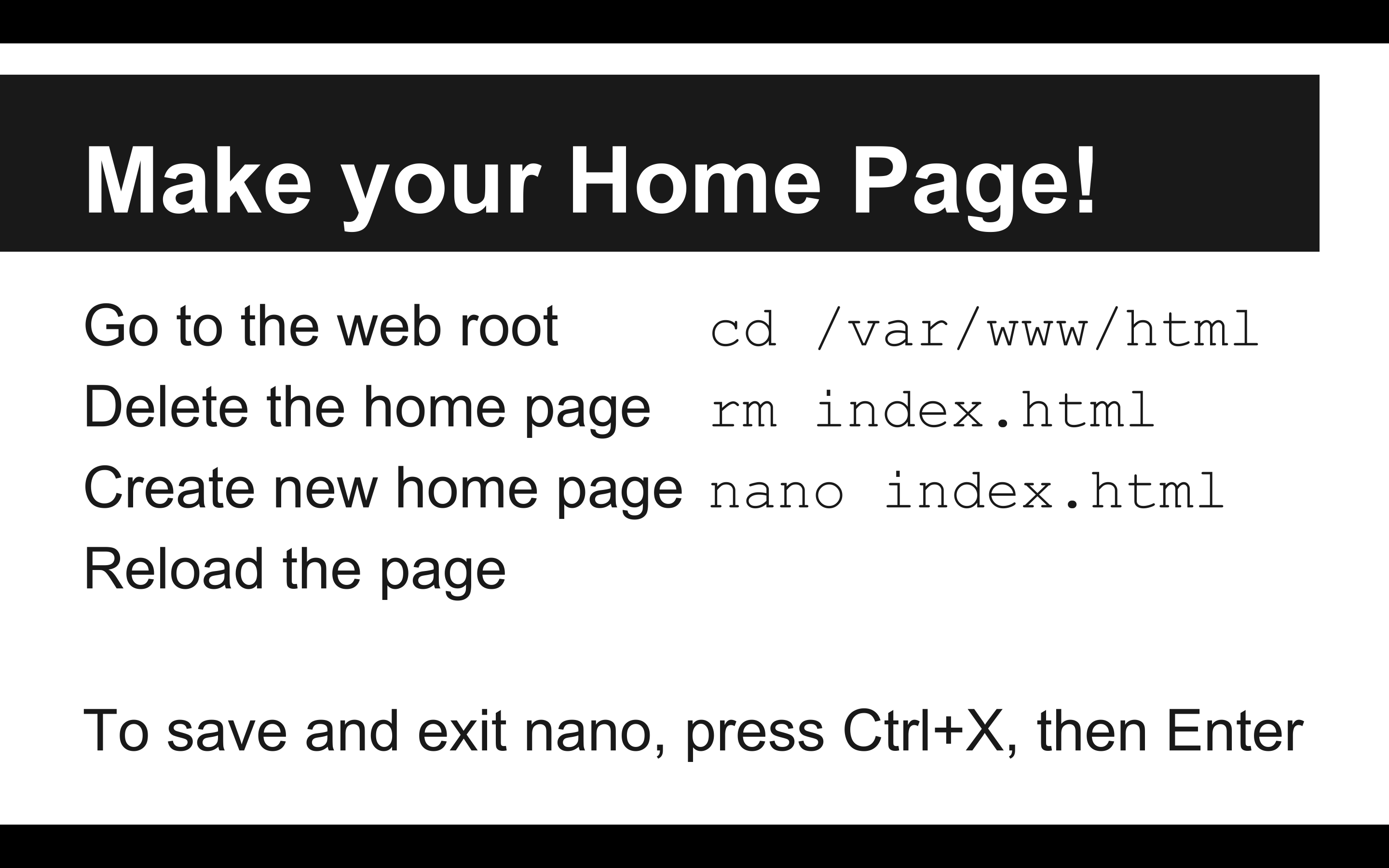 Using nano to replace the default page with a new one